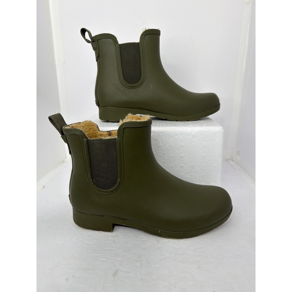 Chooka Eastlake Chelsea Rain Boots Olive Green Faux Fur Lined Women 8 Waterproof